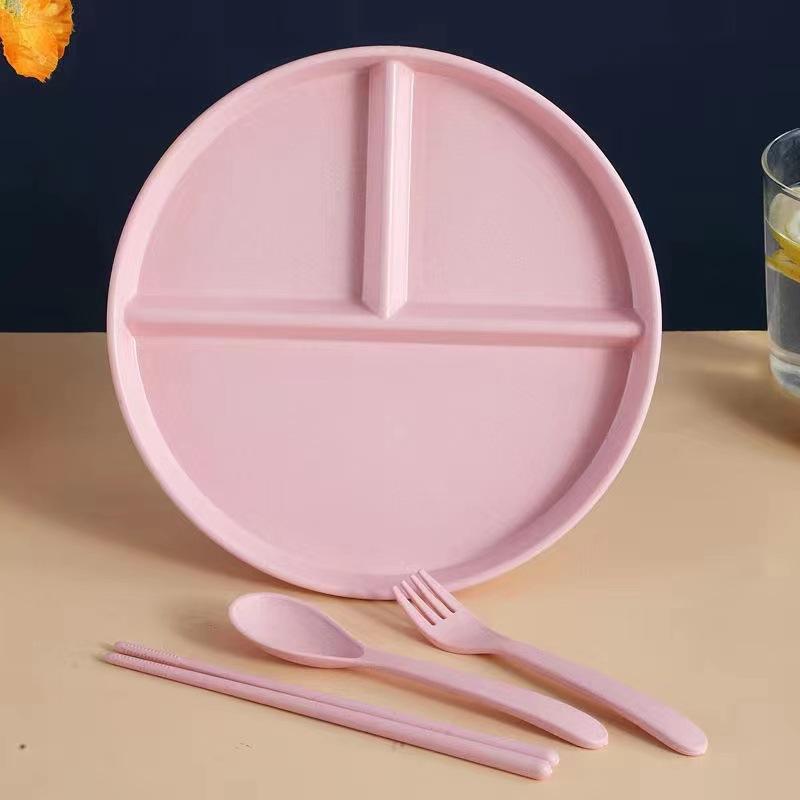 

1 шт. розділена тарілка 8,6 дюйма з 3 відділеннями, екологічно чистий матеріал, багаторазова, для контролю порцій, схуднення, здорове харчування