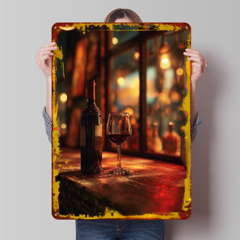

Wine Bottle and Glass Still Life Printed Poster Customized Wall Art Retro Vintage Metal Tin Signs for Gamer Decoration Room Home 20x30cm（7.8x11.8inch）