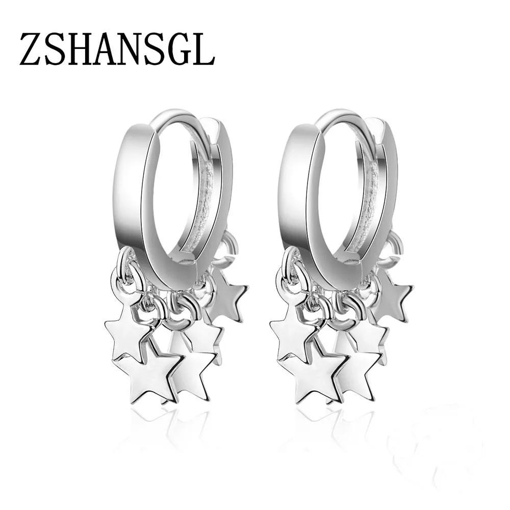 Authentic  Sterling Silver Star Earrings for Women Stackable Five-pointed Star and Moon Huggie Earrings Fashion  Gift