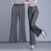 Plaid Office Straight Pants Women Casual Baggy Pant High Waist Formal Wide Leg Trousers Big Size