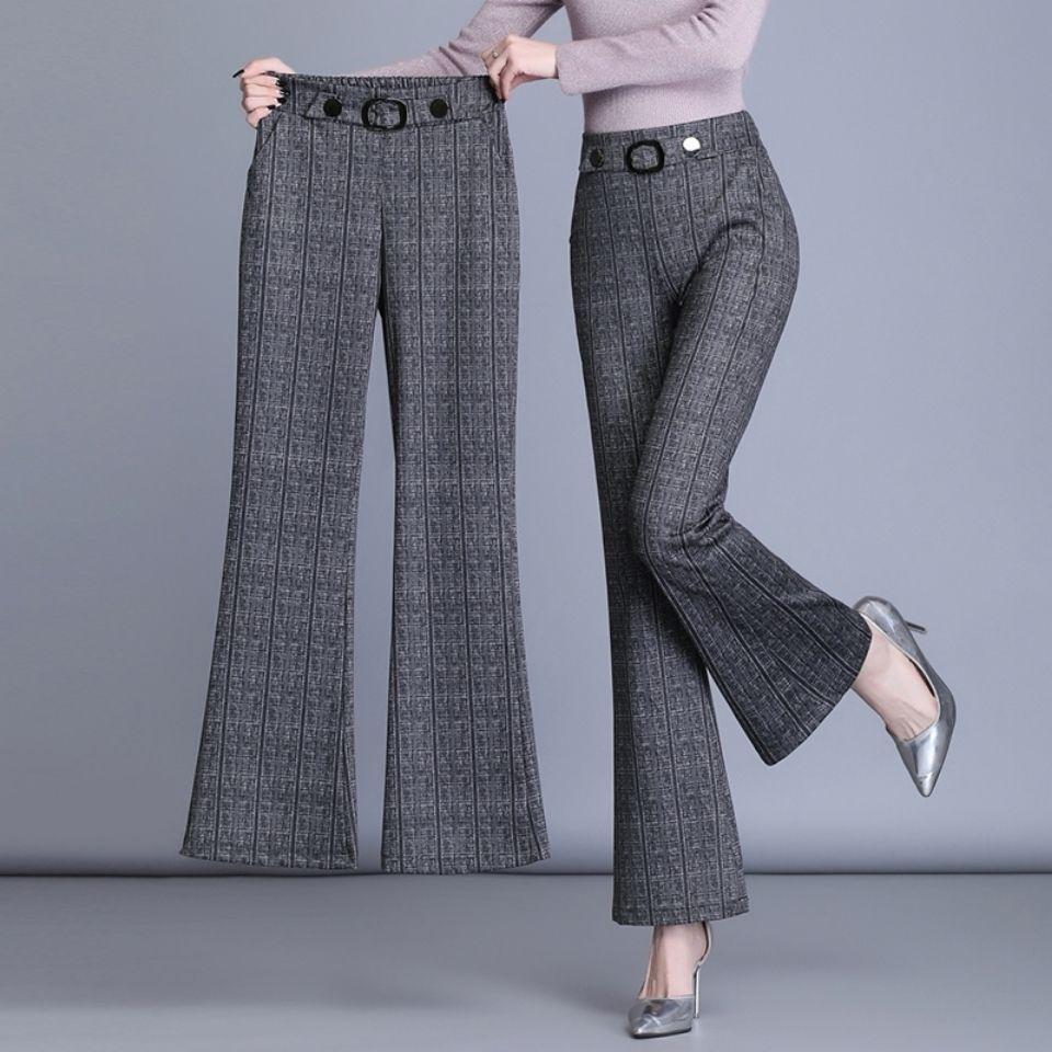 Plaid Office Straight Pants Women Casual Baggy Pant High Waist Formal Wide Leg Trousers Big Size