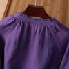 2026 Women's Long-Sleeved Hemp Shirt - Retro, Loose-Fit, Solid Color, Casual Top