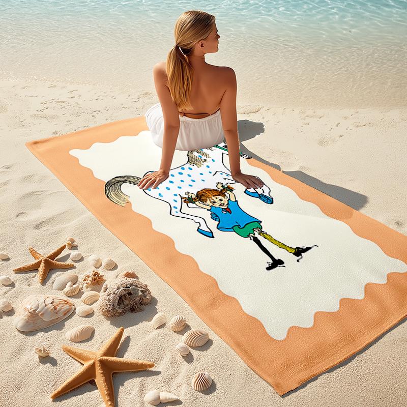 1pc Pippi Longstocking1 Beach Towel, Comfortable and Thick, and Swimming/Bath/Picnic/Camping Towel, Suitable for Seaside Beaches