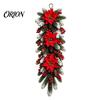 Festive Snowy Pine Needle Swag Holiday Entrance Wall Ornament, Red Poinsettia Berry Decor, Natural Decor Cone Hanging Swag, Needles Scandinavian Home