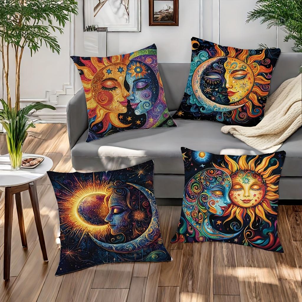 Mythical Art Of Sun And Moon Single-Sided Printing Short Plush Suitable For Living Rooms Bedrooms Sofas (Excluding Pillow Cores)