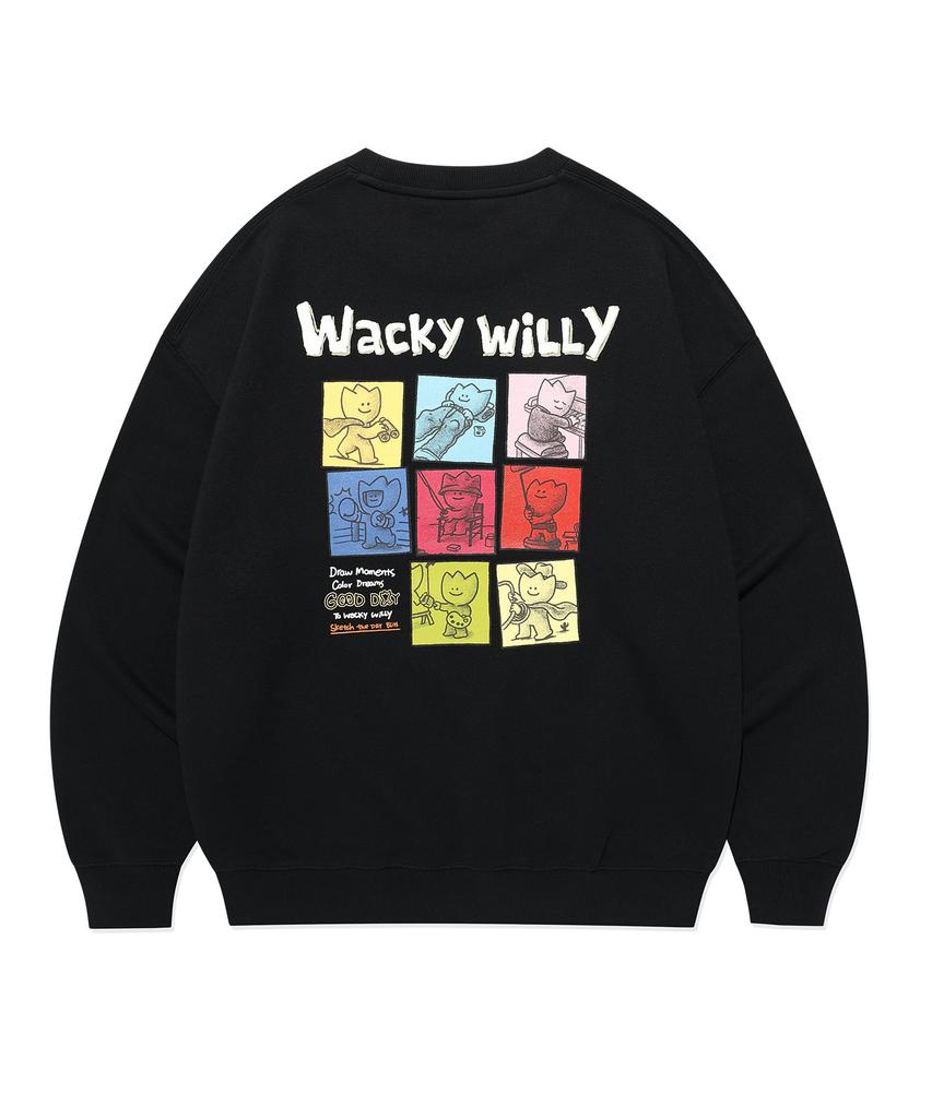 WACKY WILLY Cartoon Graphic Sweatshirt Black