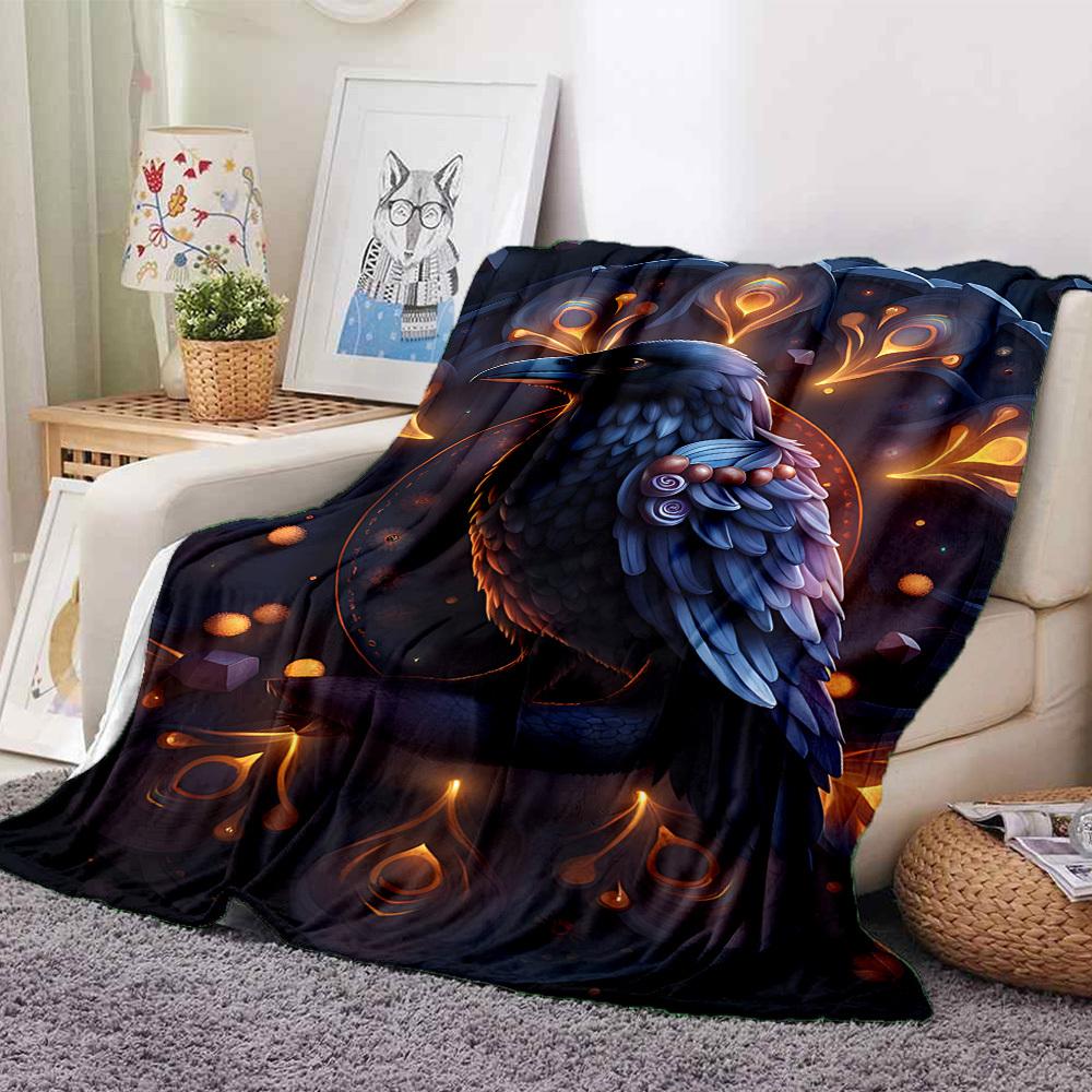 1pc Raven Feather Ornament Blanket Lightweight Flannel Blanket Throw Blanket For Sofa, Bed, Travel, Camping, Livingroom, Couch, Chair, And Bed yy25090