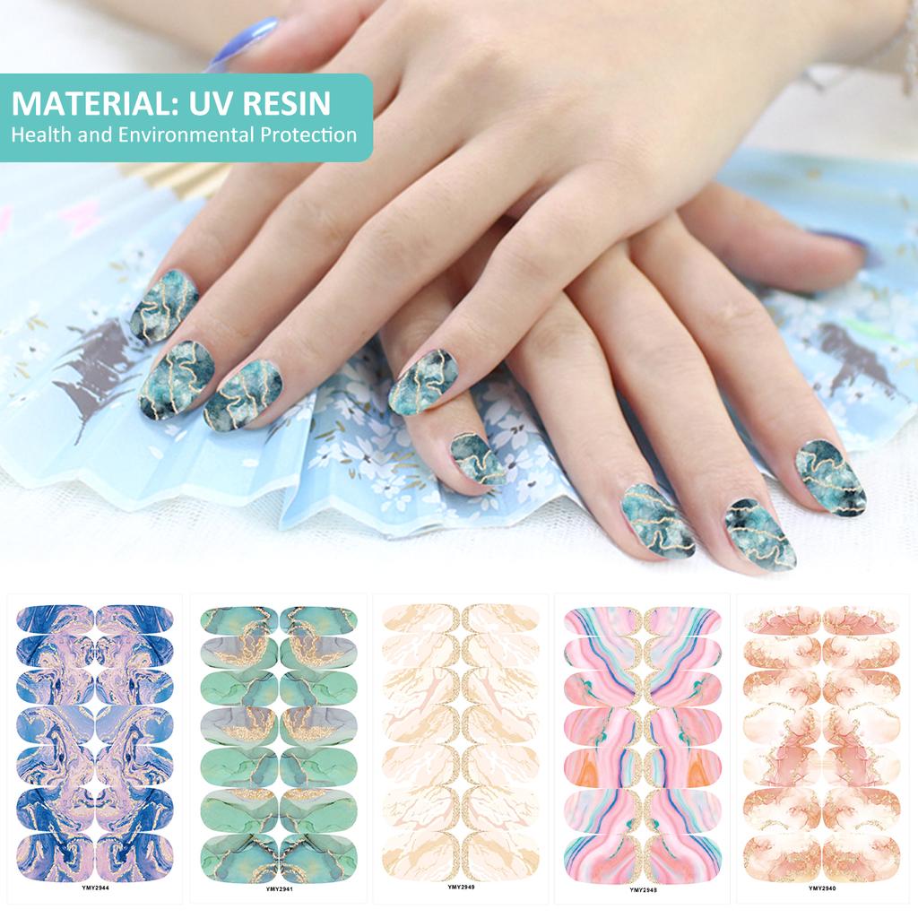 10/12 Sheets Full Cover Nail Stickers Self-Adhesive Nail Polish Gel Decals with Nail File DIY Creative Nail Art Sticker Decor