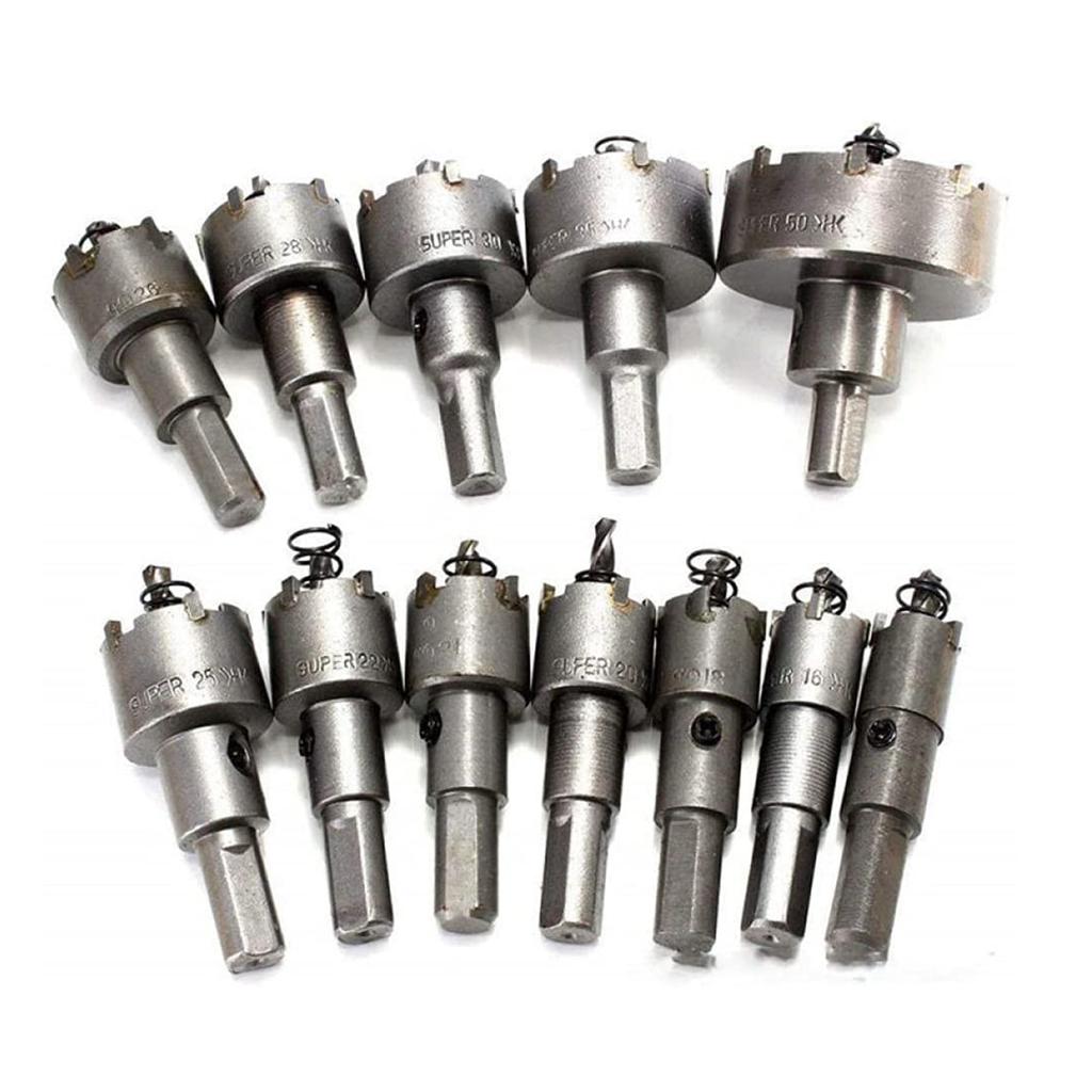 12Pcs Hole Saw Set  Carbide Hole Cutter Set Metal Fit  for Plastic  Wood Stainless Steel Copper