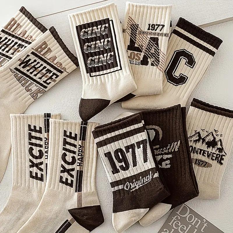 5 Pairs Men's Socks Mid Length Socks Printed Autumn Winter Sports Socks For Men Breathable Sweat Wicking Versatile Socks