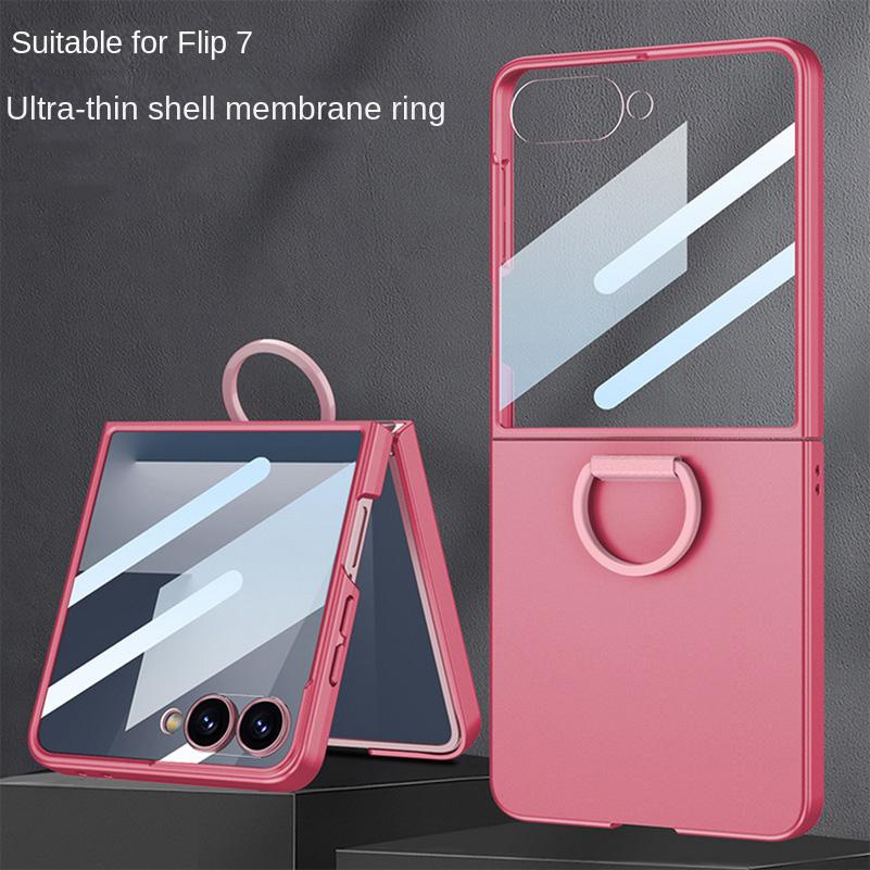 Candy Color Ultra-thin Finger Ring Holder With Glass Protector Film Phone Case for Samsung Galaxy Z Flip 7 Camera Protect Cover