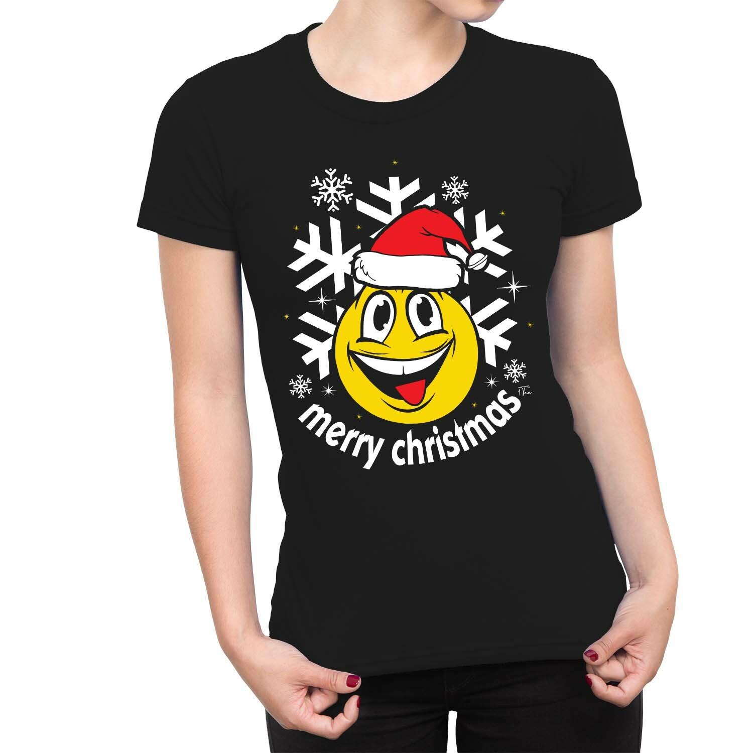 1Tee Womens Merry Christmas Smiling Face Wearing Santa Hat T-Shirt XXXL