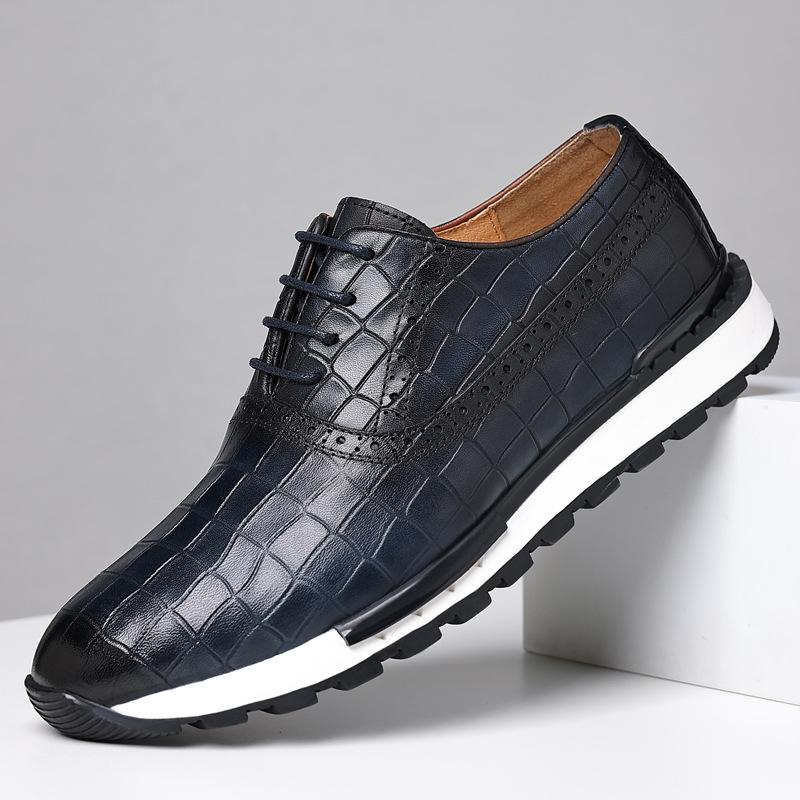 High Grade Men Genuine Leather Casual Dialy Sneakers Stone Pattern Cowhide Leather Men Comfortable Outdoor Walking Shoes Size 46