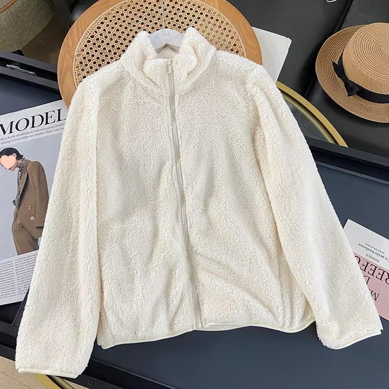 Autumn and winter women's clothing thickened double-sided fleece sweater new versatile plush fleece long-sleeved plush warm zipper jacket