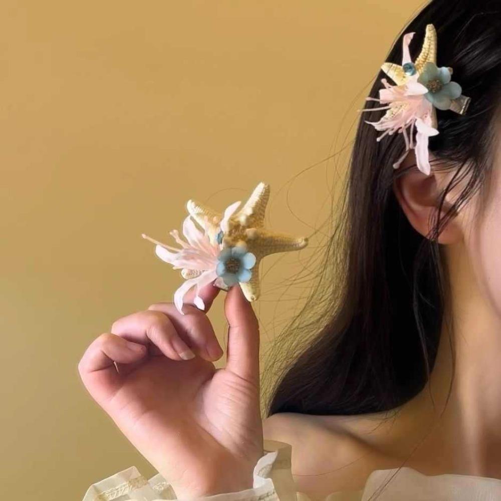 Sweet Orchid Flower Hairpin Resin Women Side Clip Blue Starfish Hair Clip  Party