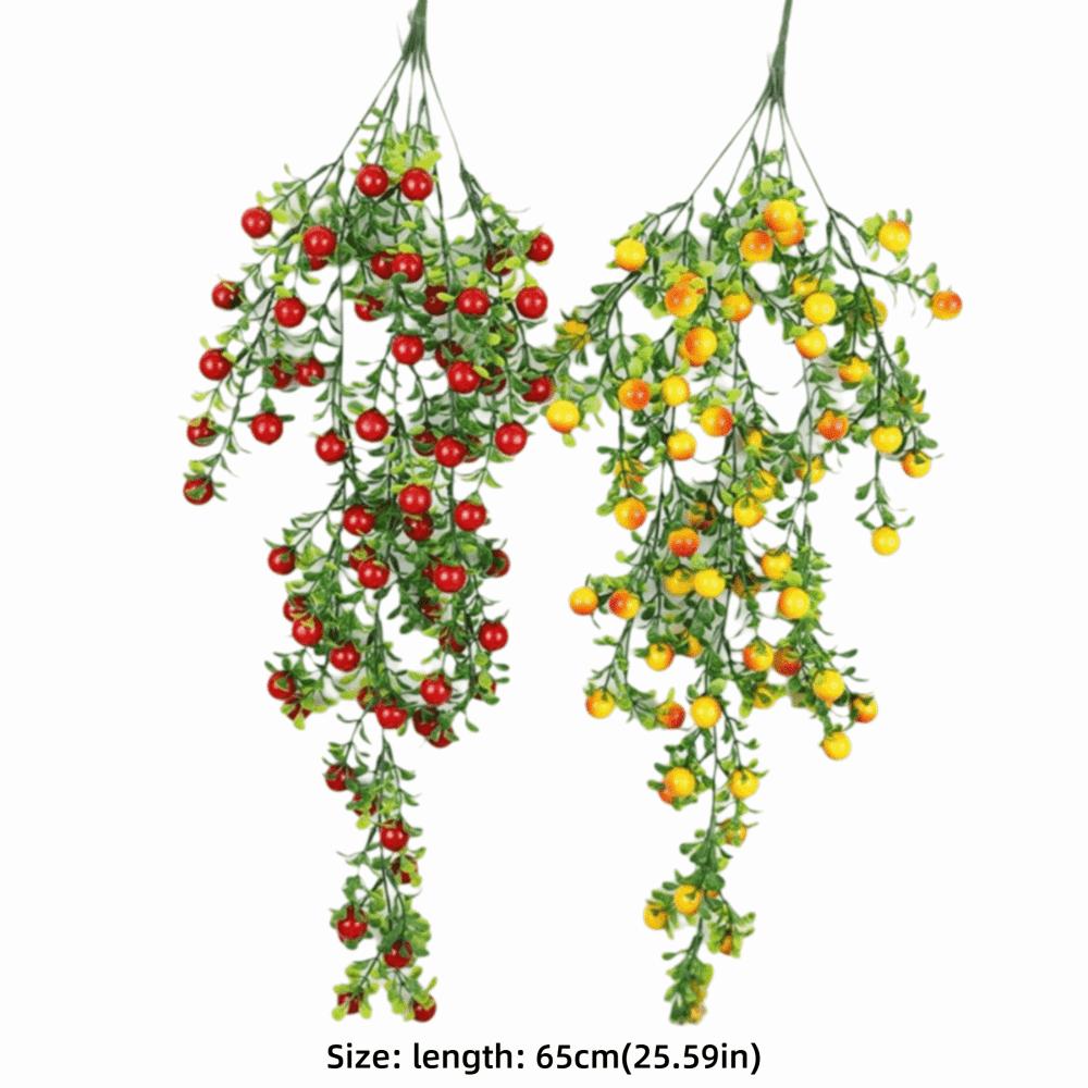 Ornament Simulationspflanze Ranke Rot Orange Frucht Hängende Girlande Hohe Qualität Pflanzenwand Geschenk