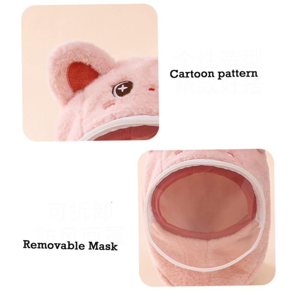 Plush Windproof Hat Thicken Kids One-Piece Hat Cute Cartoon Integrated Scarf Hat