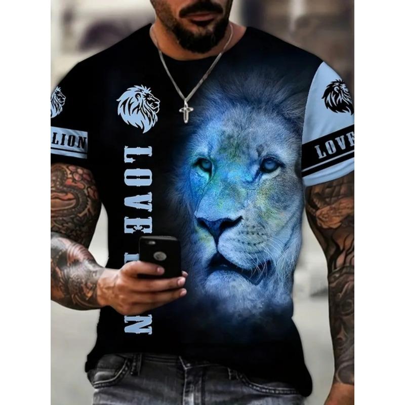 Stylish Tiger 3D Digital Pattern Print Men's Graphic T-shirts Causal Comfy Tees Short Sleeve Pullover Tops Men's Summer Outdoor
