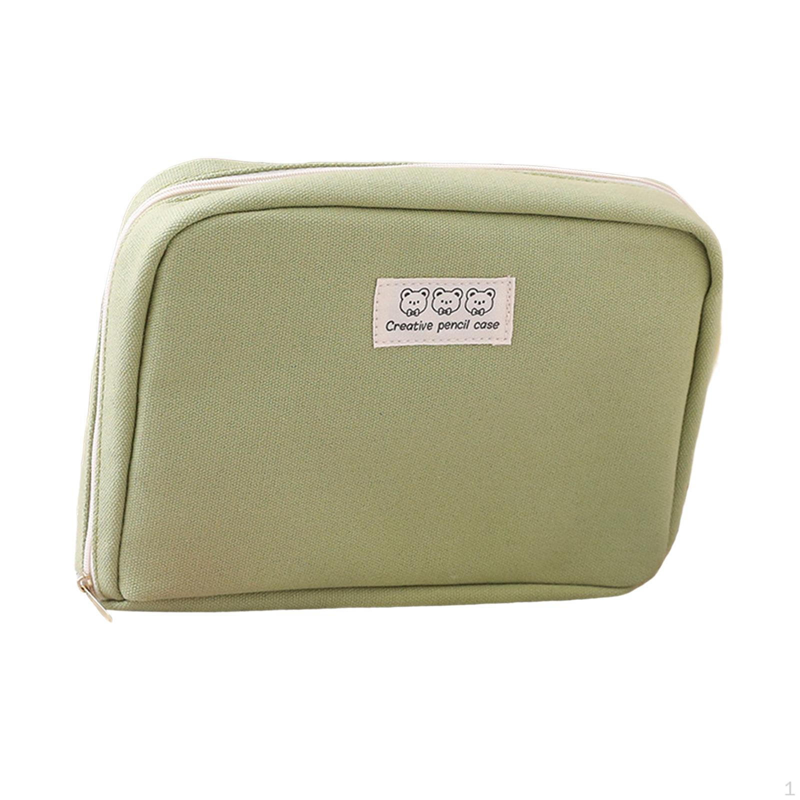

Big Capacity Pencil Case Desk Organizer Multiuse Portable Canvas Lightweight Toiletry Bag Zipper Green