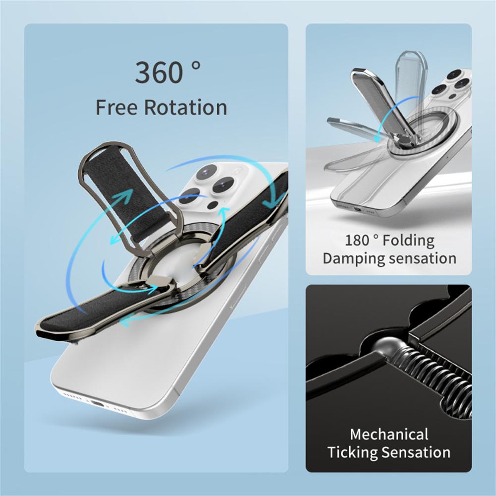 Carbon Fiber Pattern Magnetic Stand Ring Holder Foldable Rotatable Wrist Strap Bracket with Magnetic Pad