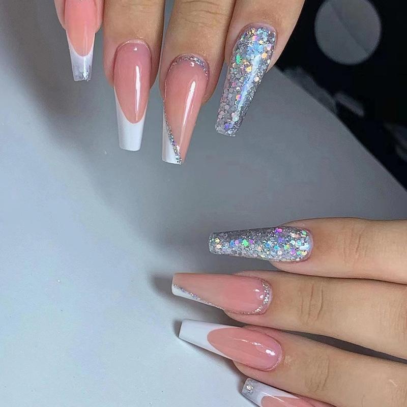 24 Stück Mandel Französische Press-On Nägel Abnehmbar Vollabdeckung Ballerina Falsche Nagelspitzen Für Damen Mädchen