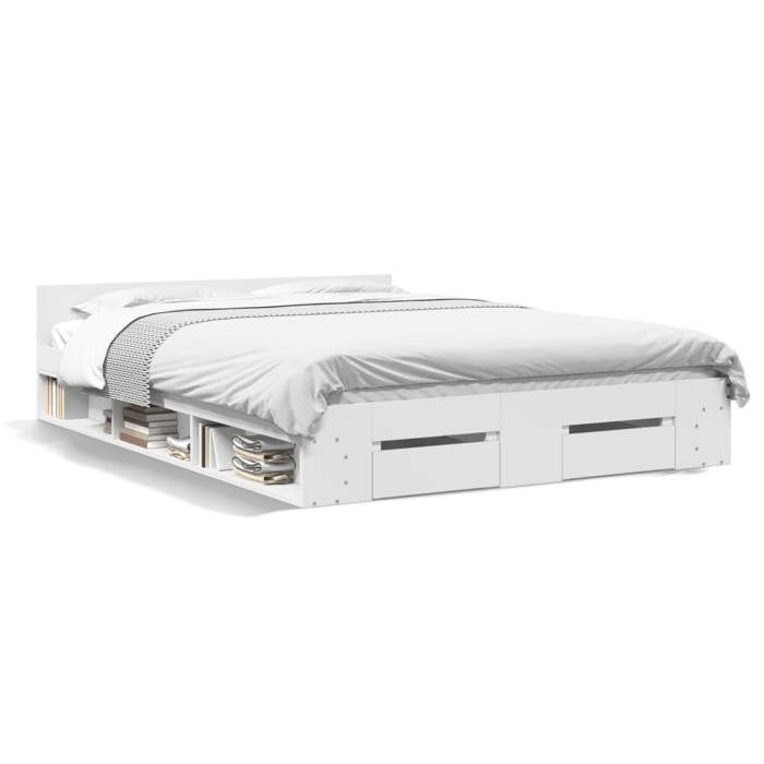 VidaXL Bed Frames with Drawers White 140x200 Cm Engineered Wood, Bed, Storage Bed, Double Bed Frame, Double Bed 3280748