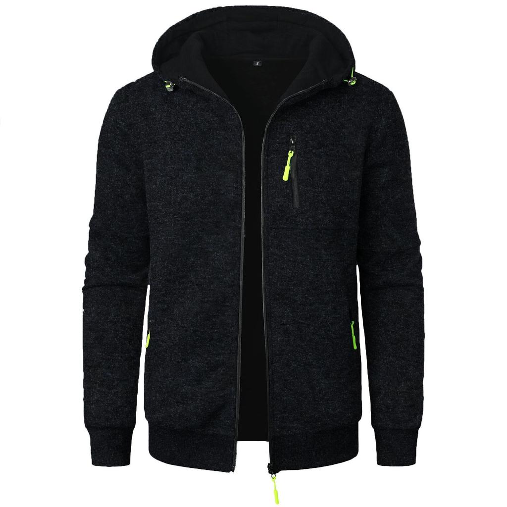 Men's Sports Fitness Casual Hooded Sweatshirt Youth Solid Design Knit Jacket