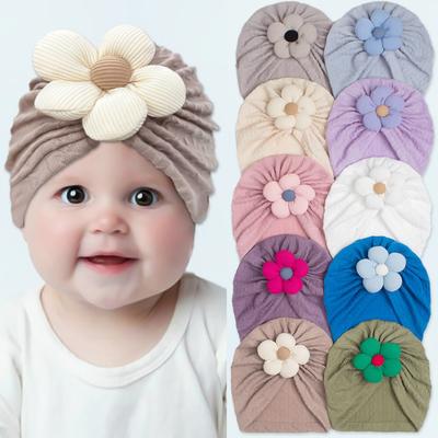Winter New Baby Warm Flower Pullover Hat, Baby Jacquard Striped Indian Hat, Girls Hair Hat