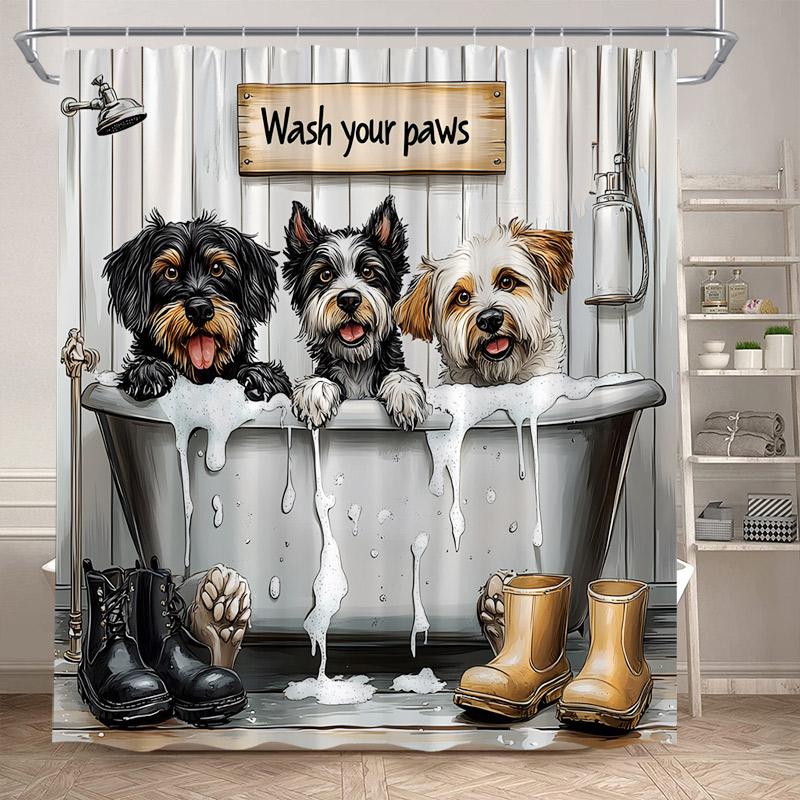 Funny Bathing Dogs Shower Curtains Cactus Floral Cute Pet Animals Kids Bath Curtain Polyester Home Bathroom Decor With Hooks