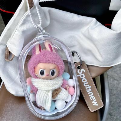V1 V2 Labubu Protective Cover Cotton Doll Sitting Bag Transparent Doll 17cm Dustproof Hanging Plush Doll Dust Drying Doll Bag