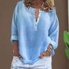 Women Shirt V-Neck Long Sleeve Loose Fit Solid Color Blouse Buttons Half Placket Pullover Tops Daily Wear