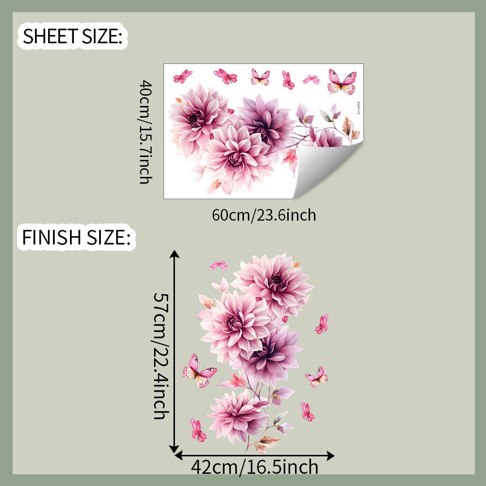 Soft Pink Hand-Painted Flowers and Butterfly Wall Sticker Elegant Minimalist Self-Adhesive Removable Decor for Bedroom Living Room Home