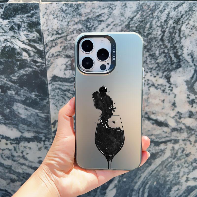 

Fashion Goblet Drink Line Art Lady Phone Case For iPhone 16 15 14 13 Pro Max Plus 13 12 11 Pro Max Mini Shockproof Laser Covers iphone 13Mini