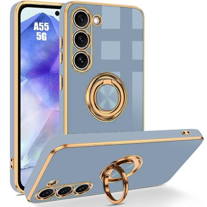 Protective Case - BOOLING - for Samsung Galaxy A55 5G - Shockproof Silicone - 360° Rotating Ring - Blue