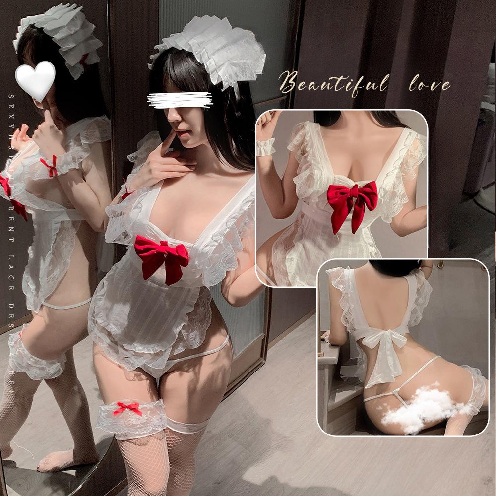Sexy Underwear New Hollow Lace Ruffle Edge Small Chest Big Uniform Seduction Maid Suit Female