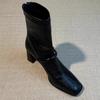 Streetstyle Dicke Ferse Damen Stiefelette Mode Eckige Zehenpartie Damen Elastische Schlanke Kurze Stiefeletten Herbst Winterschuhe