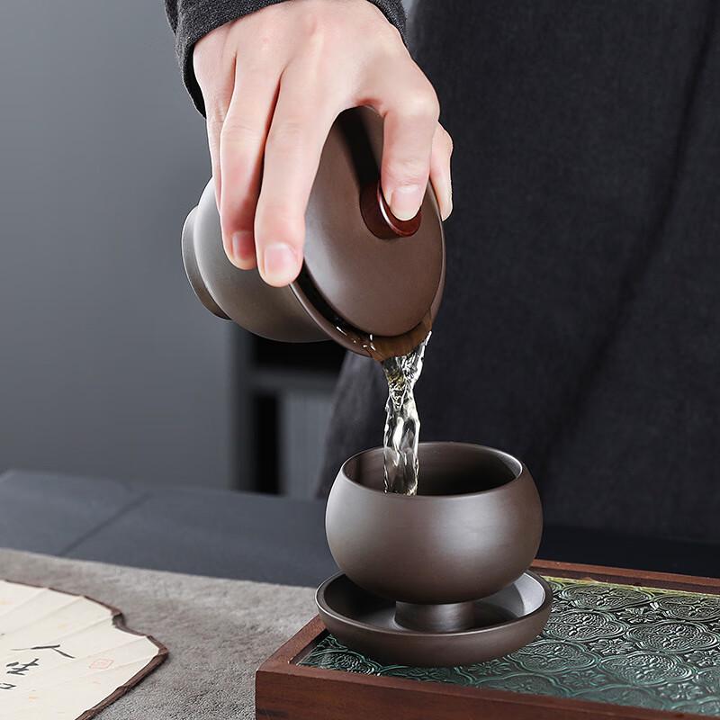 Purple Clay Gaiwan Tea Bowl with Built-in Filter