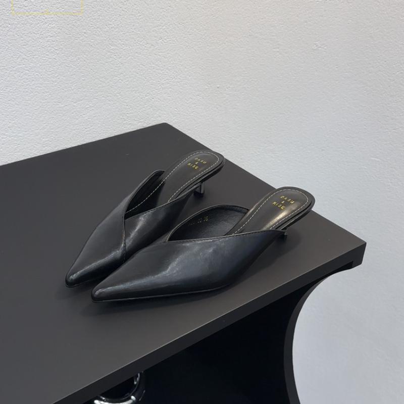 Fashion Summer Women's Mid-Heel Mules Fashion Pointed-Toe Slip-On Dress Slides Comfortable Slippers for Party and Casual Wear