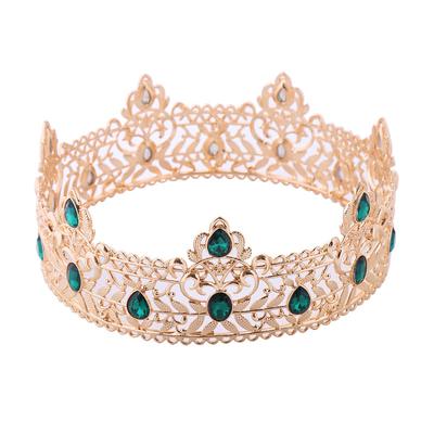 Gelin yuvarlak Taç Kraliçe Alaşım Yapay Elmas Barok Taç erkek Kral Taç