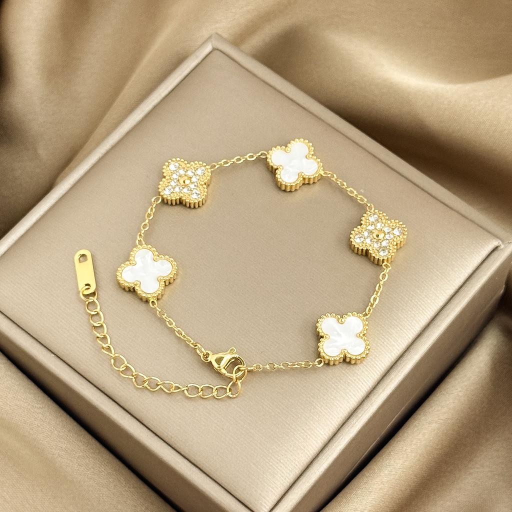 Bransoletka 13mm Koniczynka Czterolistna Dwustronna Platerowana Próżniowo Nieblaknąca Bransoletka Damska