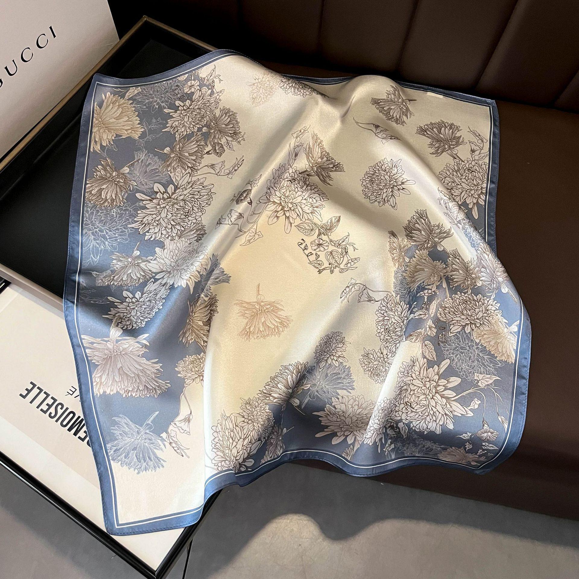 

100% шелковый шарф с цветочным узором в виде лотоса – квадрат 53 см для женщин 53x53 cm