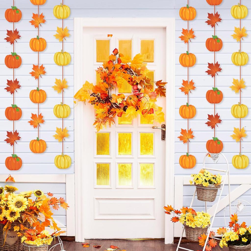Ceenna 9 Pcs Thanksgiving Hanging Decorations Maple Leaf Garland Banner Thanksgiving Streamers Backdrop Autumn Hanging Swirl Decor Harvest Paper