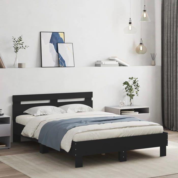 VidaXL Bed Frame with Headboard Black 120x200 Cm Engineered Wood 3207428