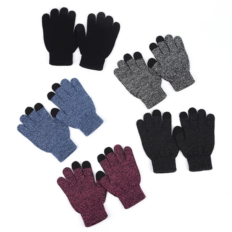 Kids Touches Screen Gloves Soft & Breathable Winter Warm Mittens Solid Knit Gloves for Outdoor Activities School Travel