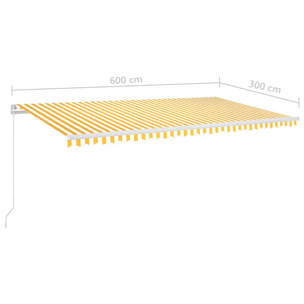 Manual Retractable Awning with LED Lights 600 x 300 cm Yellow and White