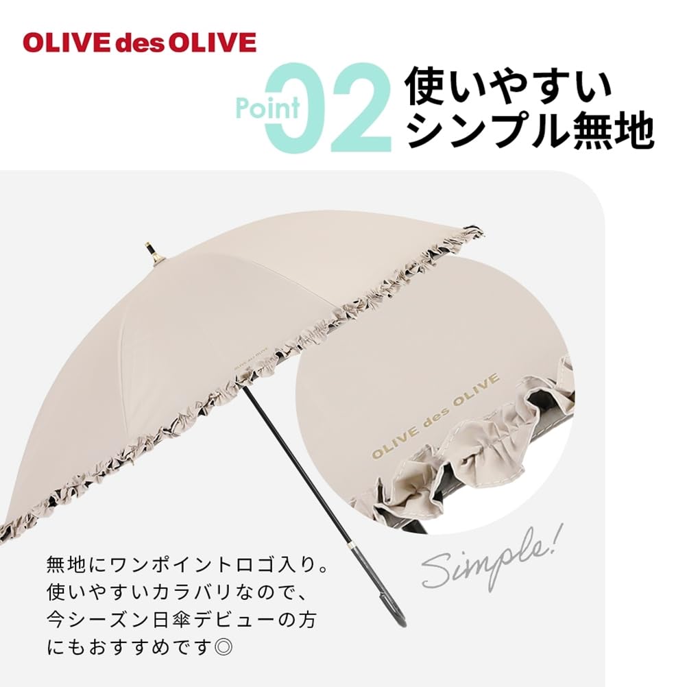 Ogawa 70986 Parasol OLIVE Des OLIVE Ruffles White For Sunny or Rainy Weather Completely Blackout UV Protection Heat Shielding Women's 99.9%