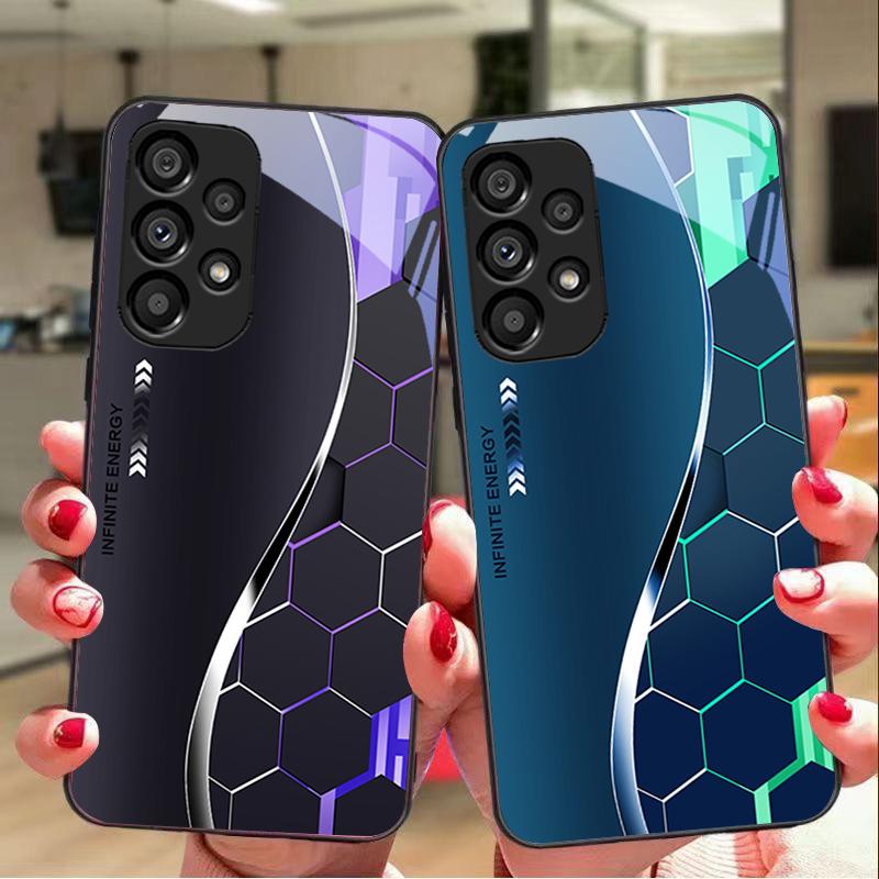 Sci Fi Silver White For Samsung Galaxy S 8 9 10 20 Plus 21 FE 22 23 24 Ultra S7 Edge Black Tempered Glass Phone Case Hard Shell