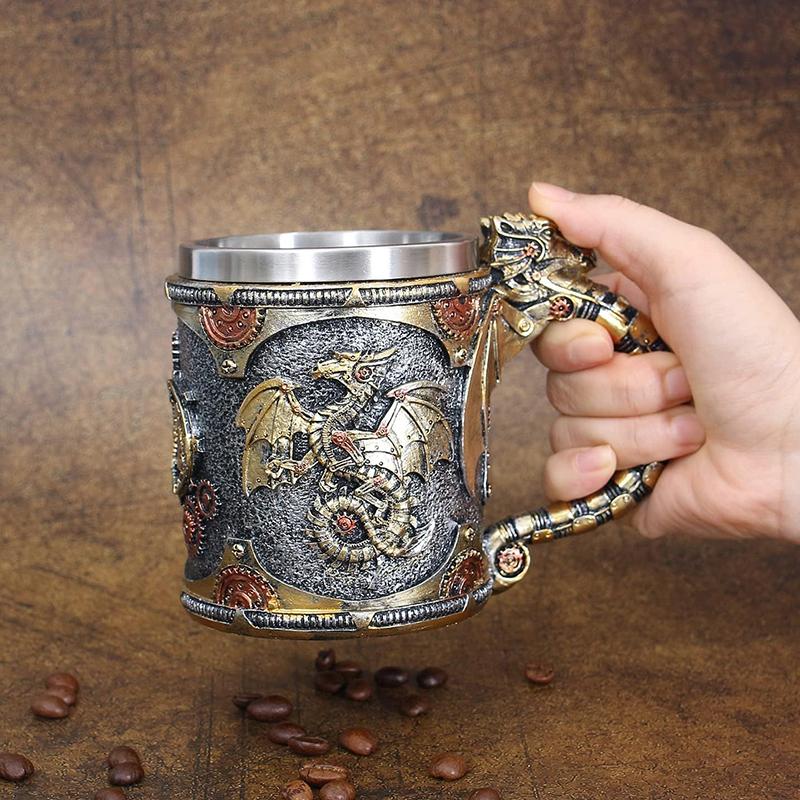 Ortaçağ Steampunk Ejderha Kupa Rönesans Mekanik Ejderhalar Bira Bardağı Tankard Paslanmaz Kahve Fincanı Babalar Günü Hediyesi