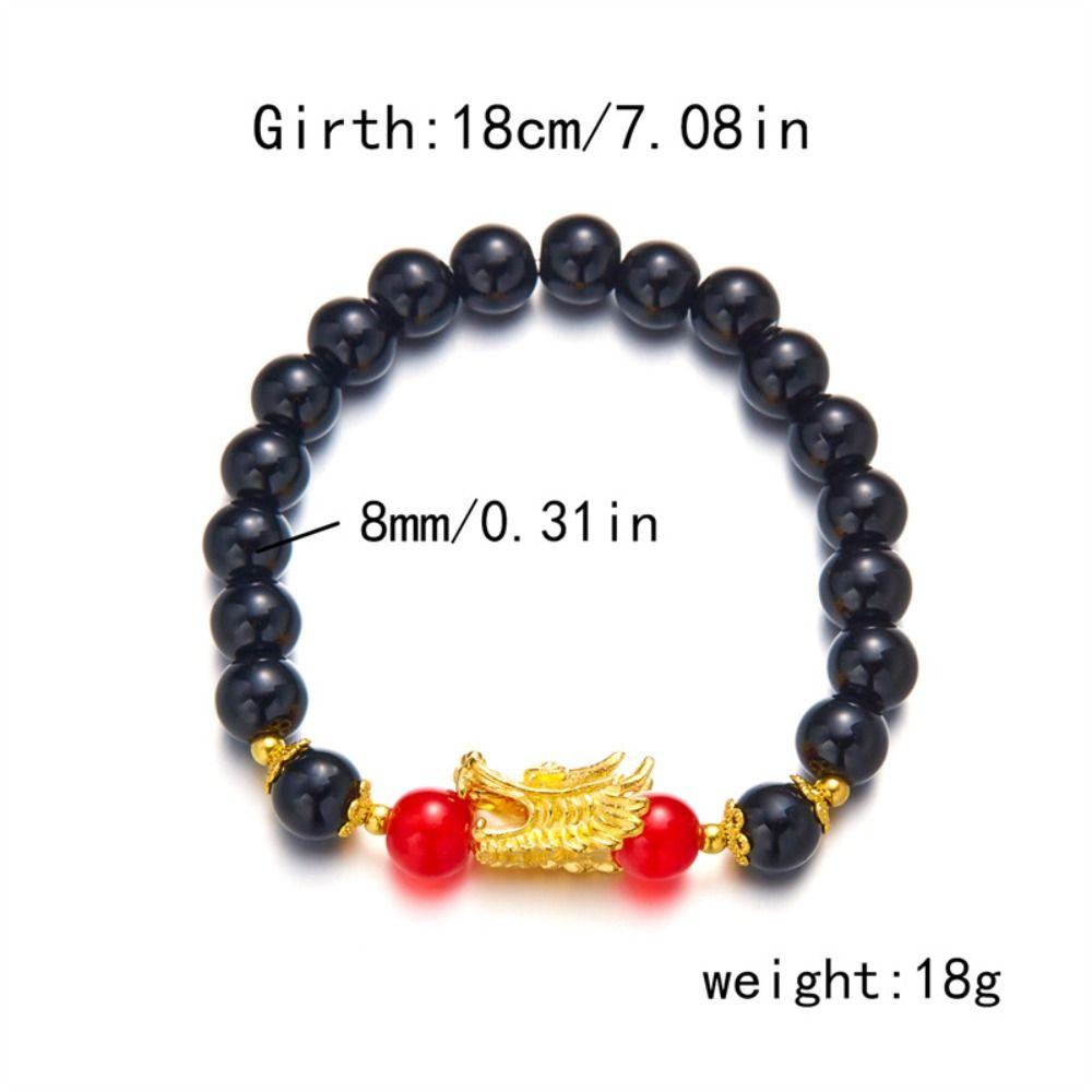 Lucky Beads Dragon Bangle Elastic Zodiac Hand Chain Aesthetic Loong Beaded Bracelet  Couple