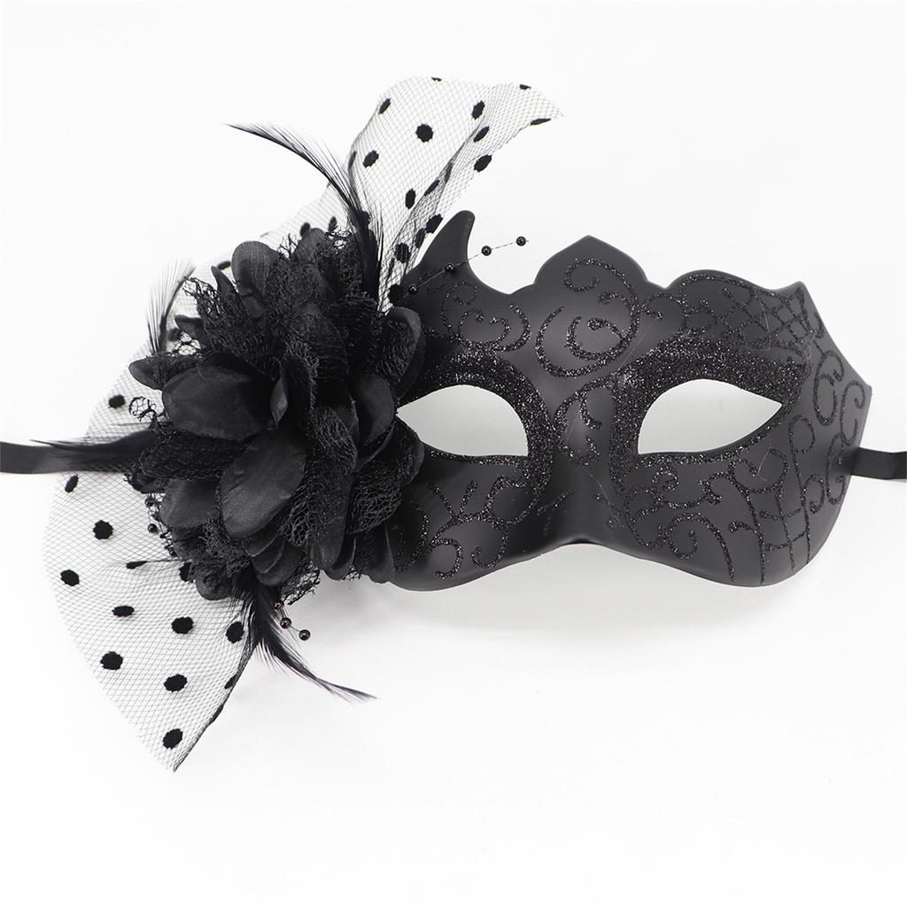 Feathered Masquerade Mask Halloween Party Eye Mask Flower Decoration Masquerade Half Face Mask for Women Cosplay